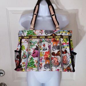 Rare Tokidoki Multicolor Graphic Vertical Pockets Iridescent Zipper Tote Bag